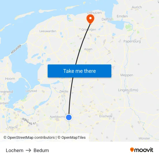 Lochem to Bedum map