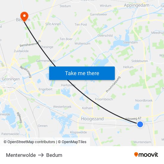 Menterwolde to Bedum map