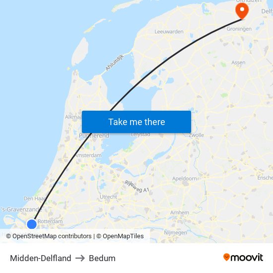 Midden-Delfland to Bedum map