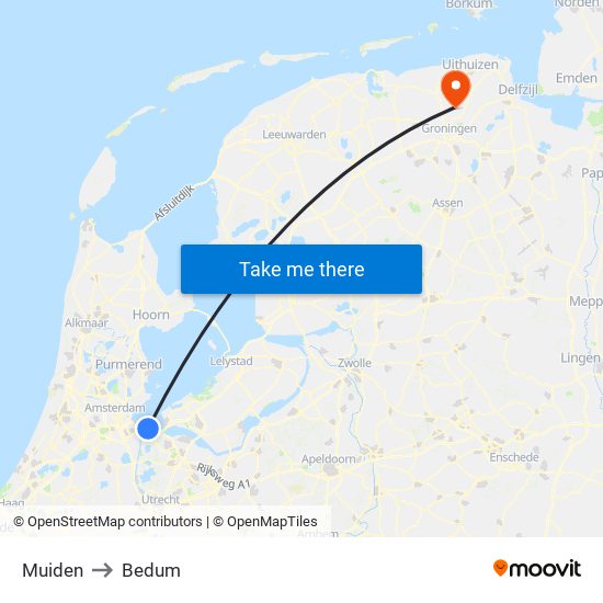 Muiden to Bedum map