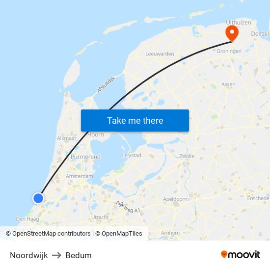 Noordwijk to Bedum map