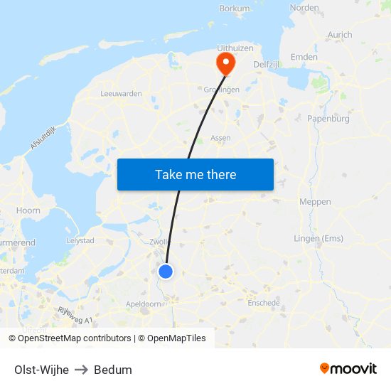 Olst-Wijhe to Bedum map