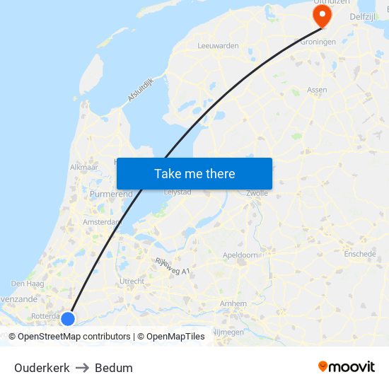 Ouderkerk to Bedum map