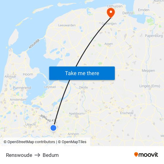 Renswoude to Bedum map