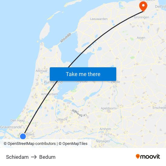 Schiedam to Bedum map