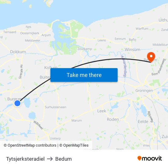 Tytsjerksteradiel to Bedum map