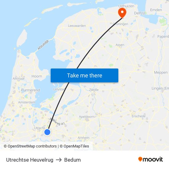 Utrechtse Heuvelrug to Bedum map