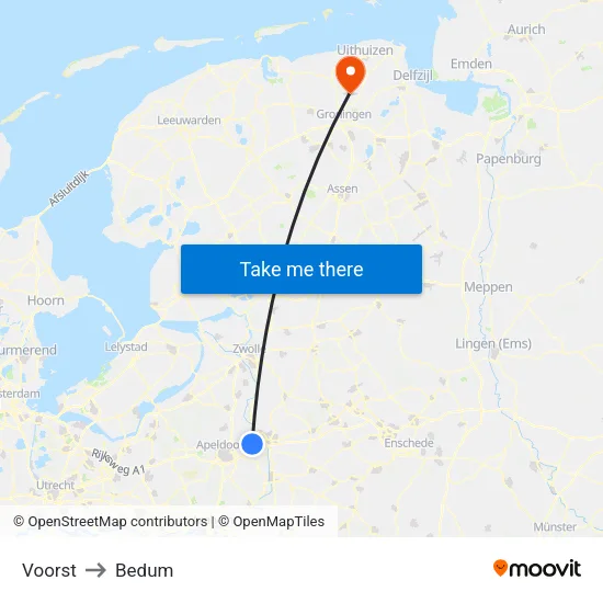 Voorst to Bedum map