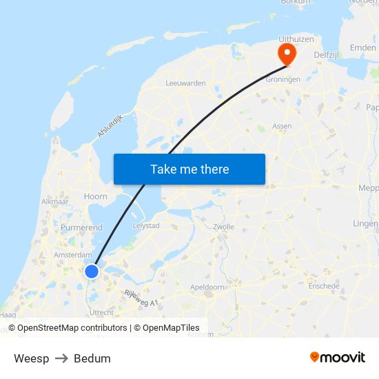 Weesp to Bedum map