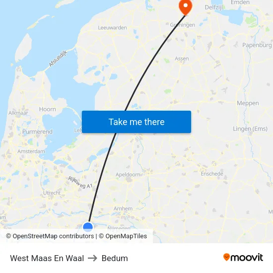 West Maas En Waal to Bedum map
