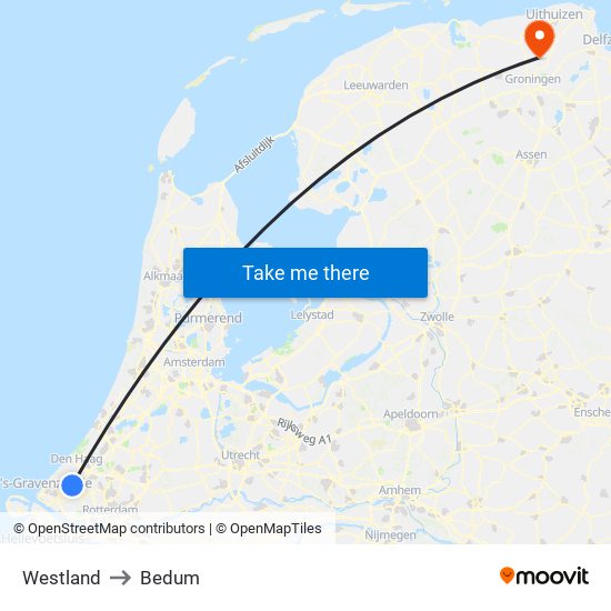 Westland to Bedum map