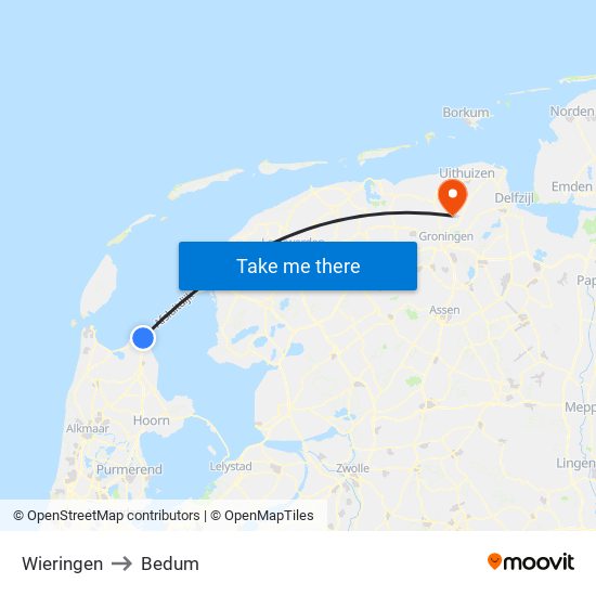 Wieringen to Bedum map