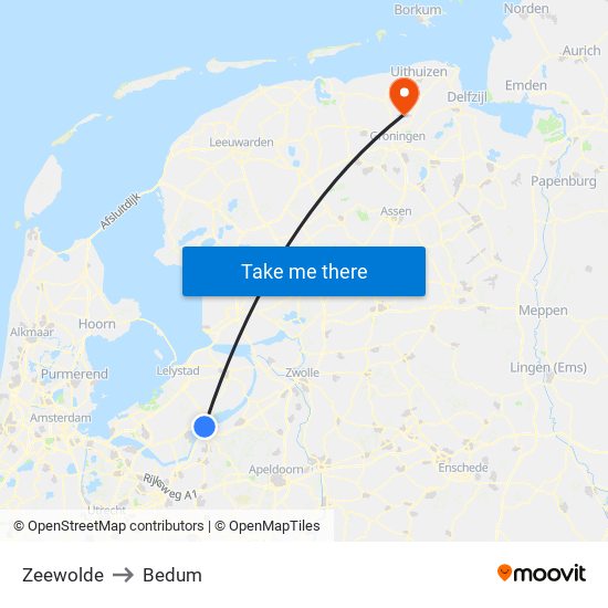 Zeewolde to Bedum map