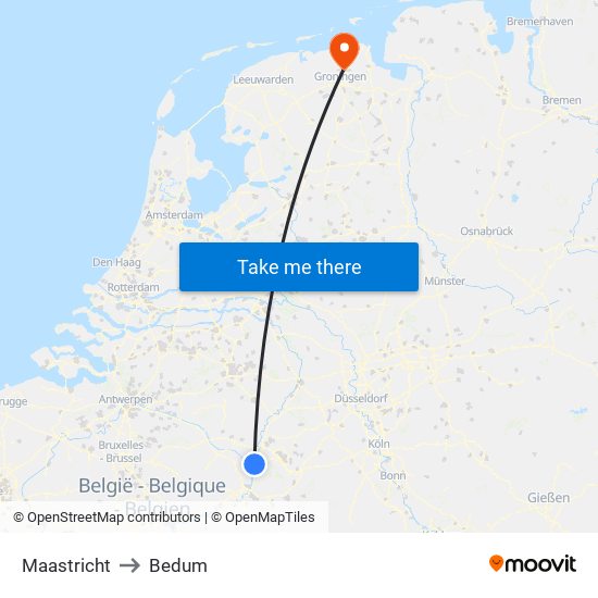 Maastricht to Bedum map