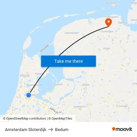 Amsterdam Sloterdijk to Bedum map