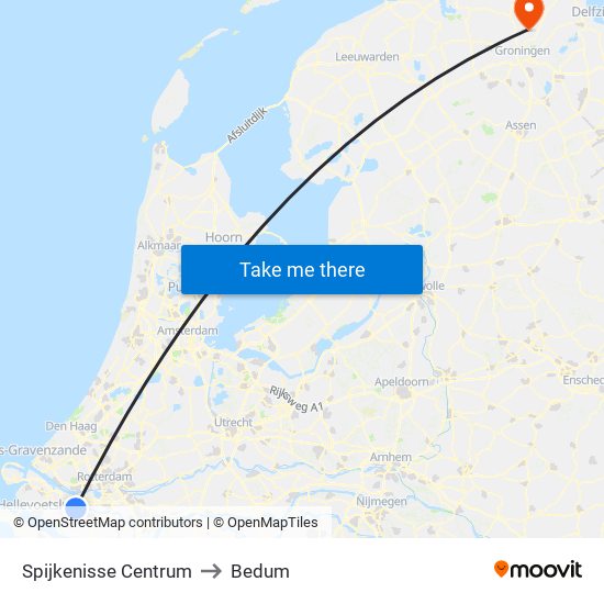 Spijkenisse Centrum to Bedum map