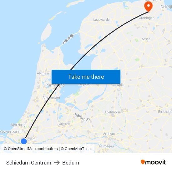 Schiedam Centrum to Bedum map