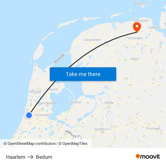 Haarlem to Bedum map