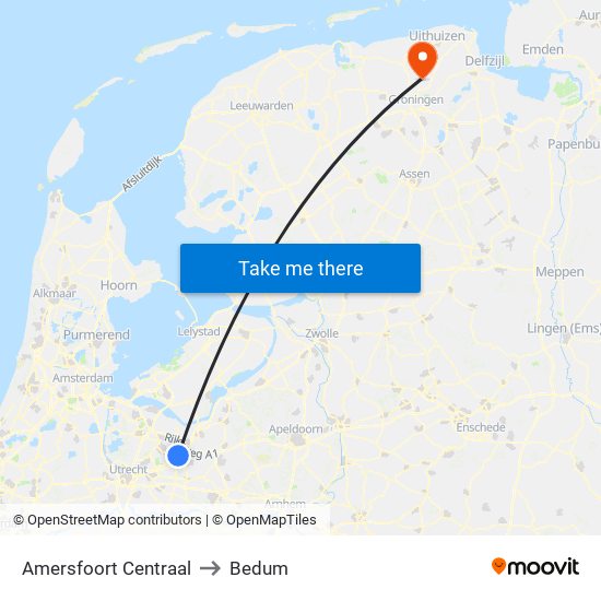 Amersfoort Centraal to Bedum map