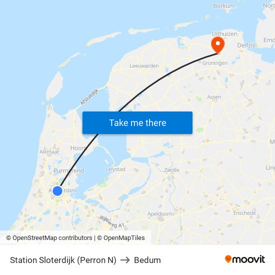 Station Sloterdijk (Perron N) to Bedum map