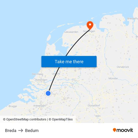 Breda to Bedum map