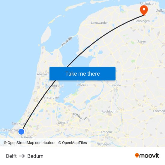 Delft to Bedum map