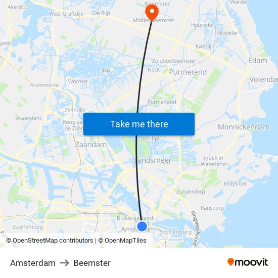 Amsterdam to Beemster map