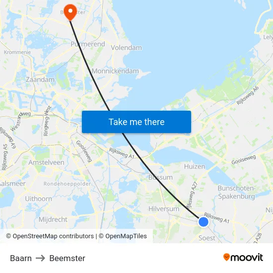 Baarn to Beemster map