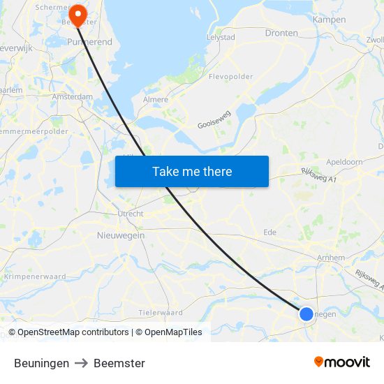 Beuningen to Beemster map