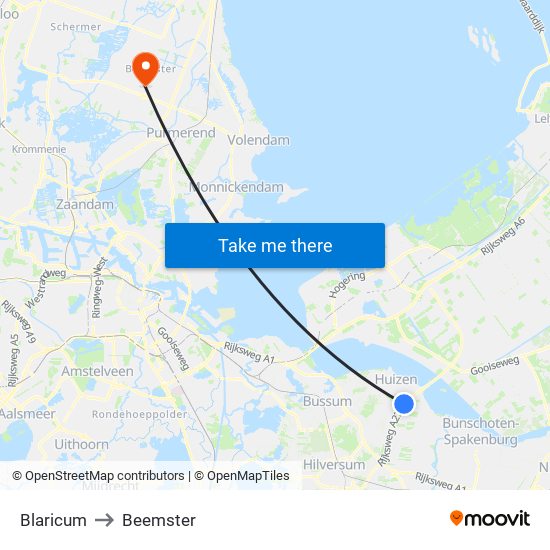 Blaricum to Beemster map
