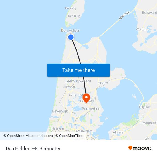 Den Helder to Beemster map