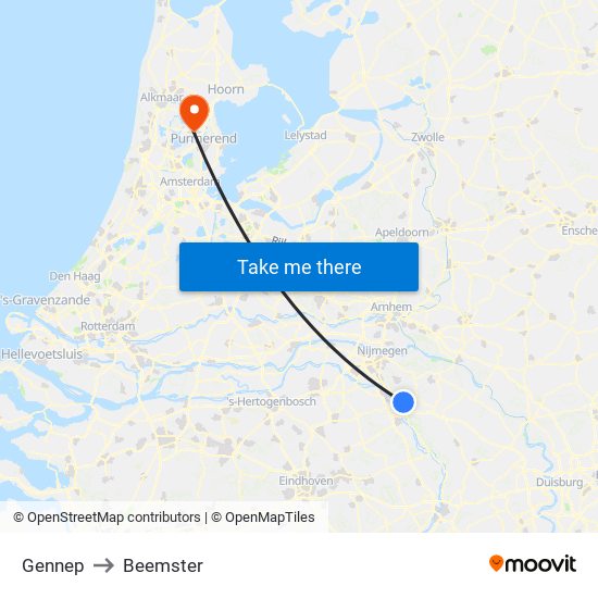 Gennep to Beemster map