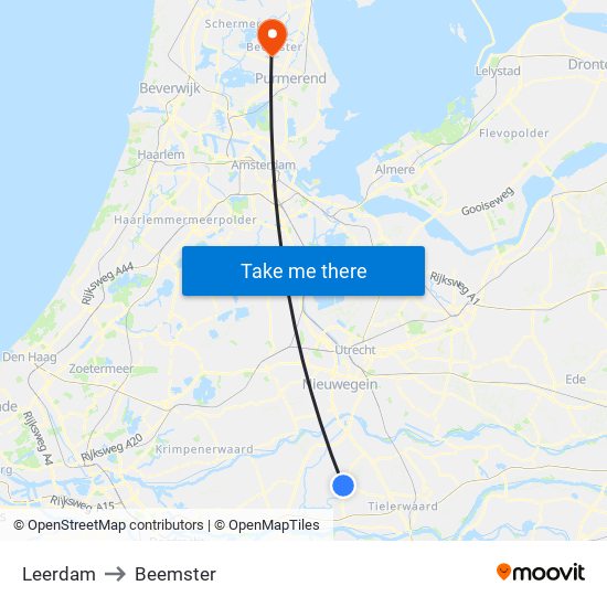 Leerdam to Beemster map