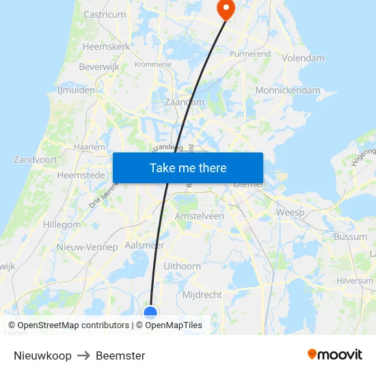 Nieuwkoop to Beemster map