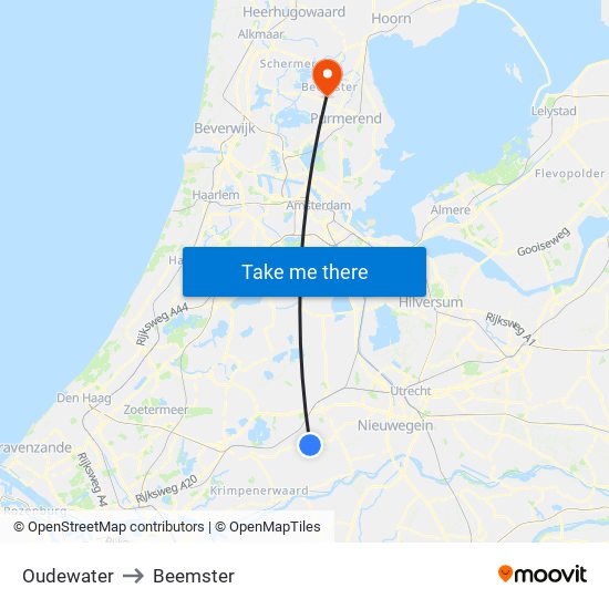 Oudewater to Beemster map