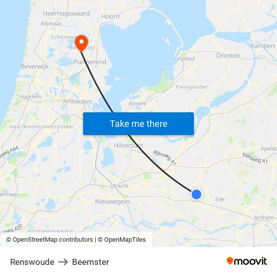 Renswoude to Beemster map