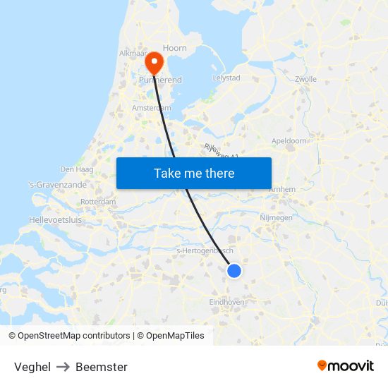 Veghel to Beemster map