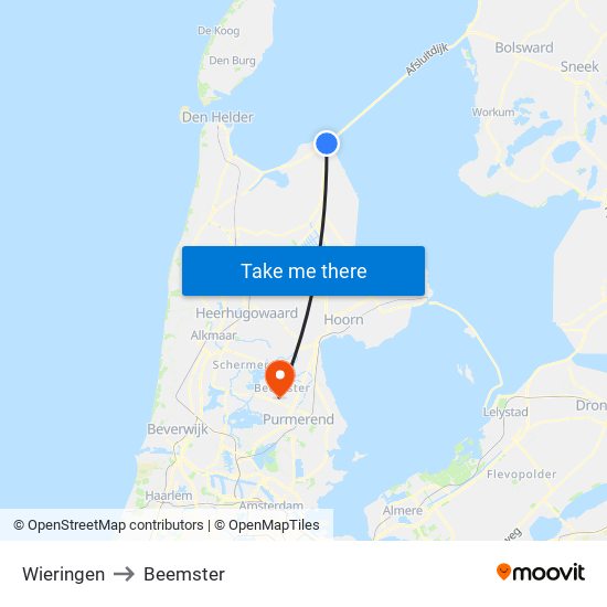 Wieringen to Beemster map