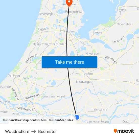 Woudrichem to Beemster map