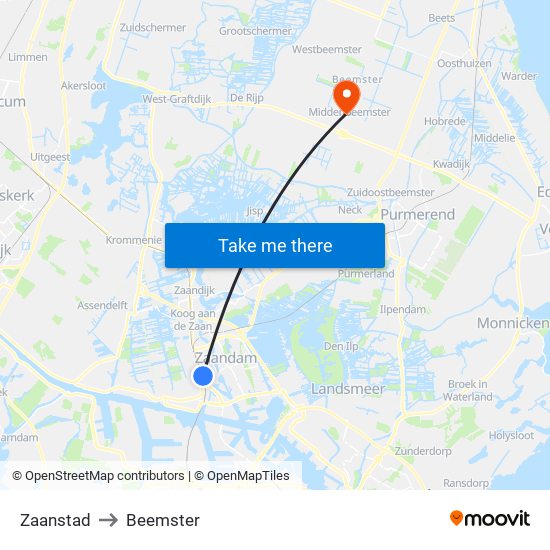 Zaanstad to Beemster map