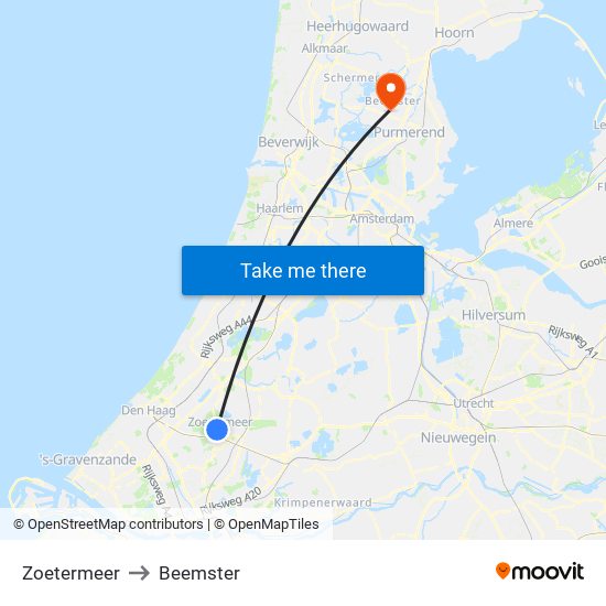 Zoetermeer to Beemster map