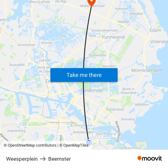 Weesperplein to Beemster map