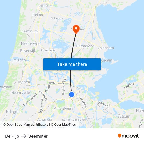 De Pijp to Beemster map