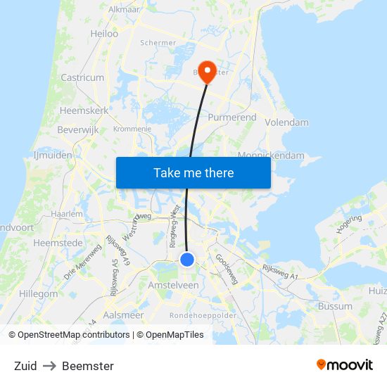 Zuid to Beemster map
