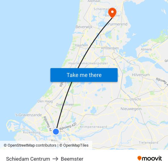 Schiedam Centrum to Beemster map