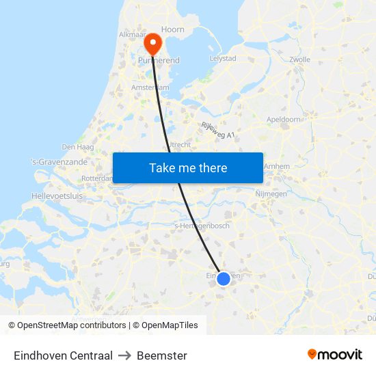 Eindhoven Centraal to Beemster map