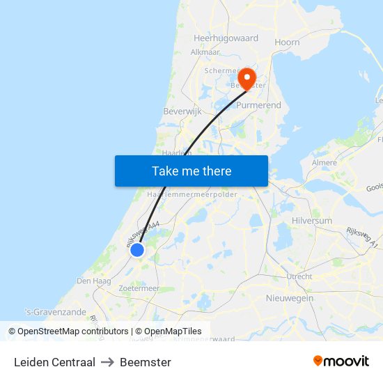 Leiden Centraal to Beemster map