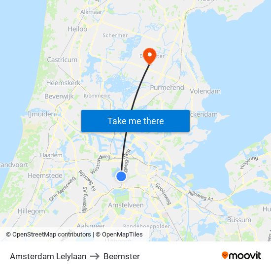 Amsterdam Lelylaan to Beemster map