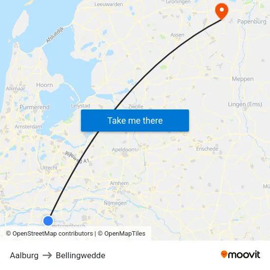 Aalburg to Bellingwedde map
