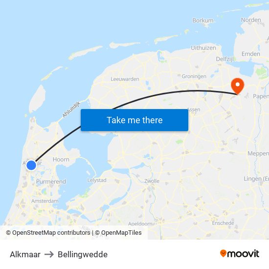 Alkmaar to Bellingwedde map